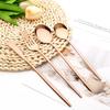 Drmfiy 12Pcs Rose Gold Cutlery Set Fork Knife Spoon Flatware Stainless Steel Dinnerware Set Lomg Ice Spoon Kitchen Set Tableware