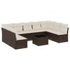 10 piece Garden Sofa Set with Cushions Brown Poly Rattan