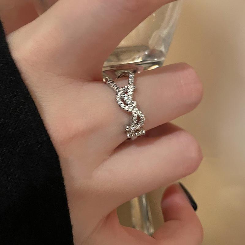 Korean light luxury zircon letter opening ring, simple and versatile index finger ring, personality temperament cold style jewelry