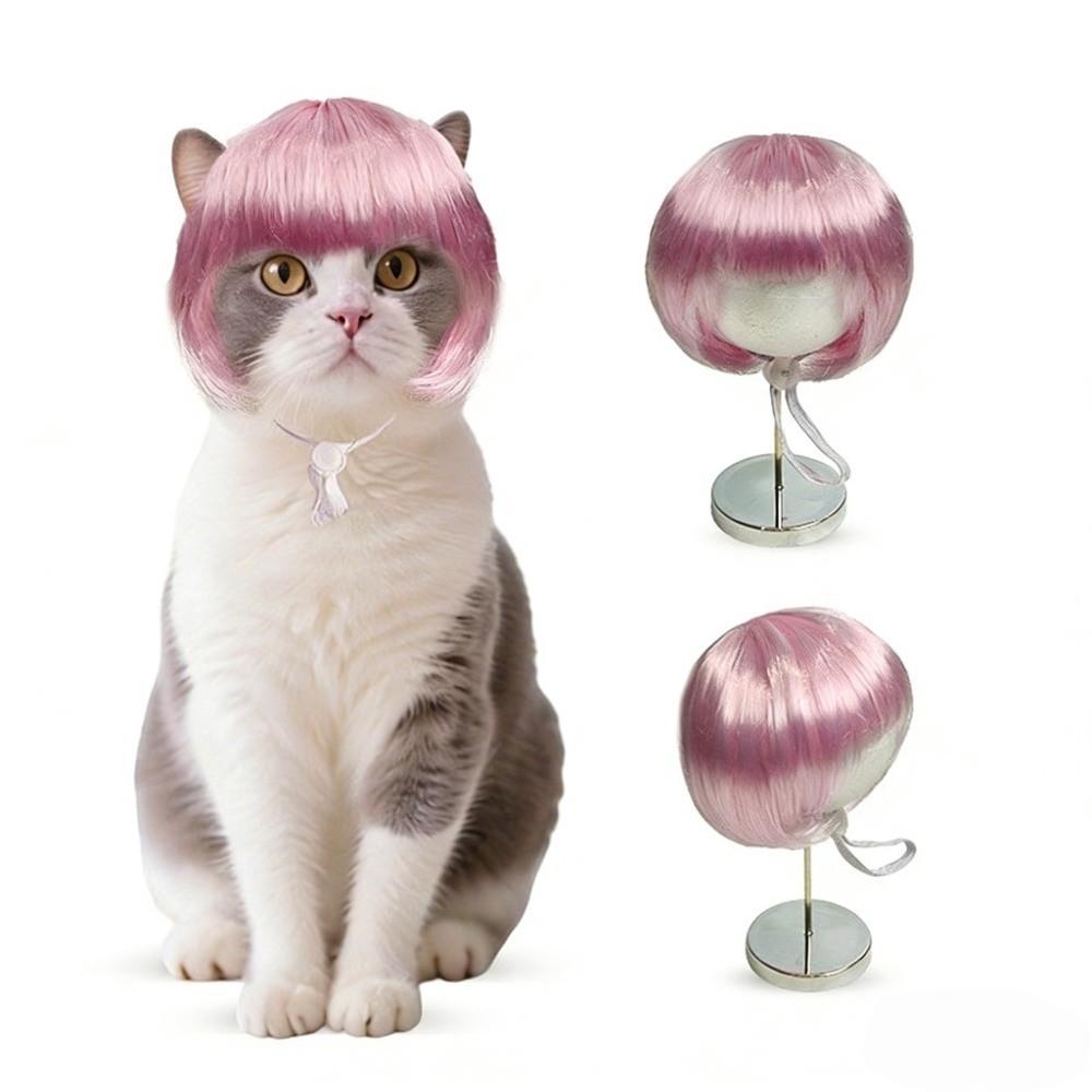 Verstellbare Passform Haustier Bob Perücke Bequem zu tragen Katze Falsches Haar Kätzchen Gewelltes Haar Party Spiel Kostüm