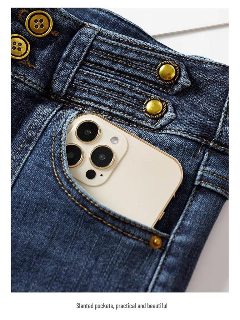 2024 Women's High-Waisted Slit Flared Jeans: Stylish Micro-Flared Pants for Fall/Winter