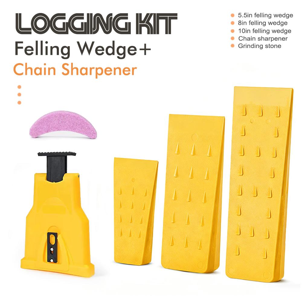 Garden Logging Kit (3 Size Tree Felling Wedge)+Chain Sharpener Chainsaw Teeth Sharpener , Whetstone, Quick-sharpening Tool