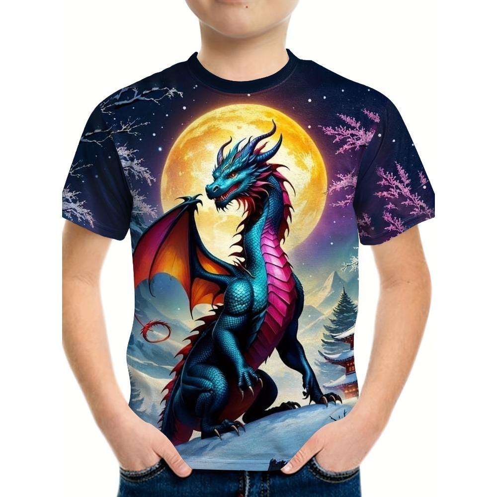 Men's T-Shirt Dragon 3D Print Men's and Women's Summer Short Sleeve Round Neck Casual Top Outdoor Men's Clothing