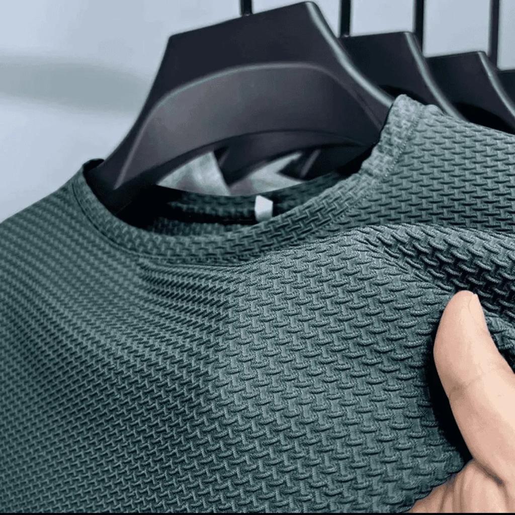 Summer Stretch Bamboo Mesh Ice Silk T-shirt Men's Short Sleeve Round Neck Half-sleeved Men's Base Shirt Summer Thin Trend