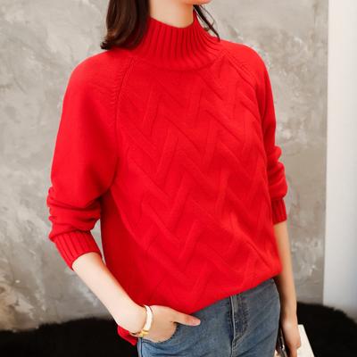 Fashion 2025 Fall/winter British Temperament Korean Style Pullover Half High Neck Loose Sweater Women's Knit Sweater