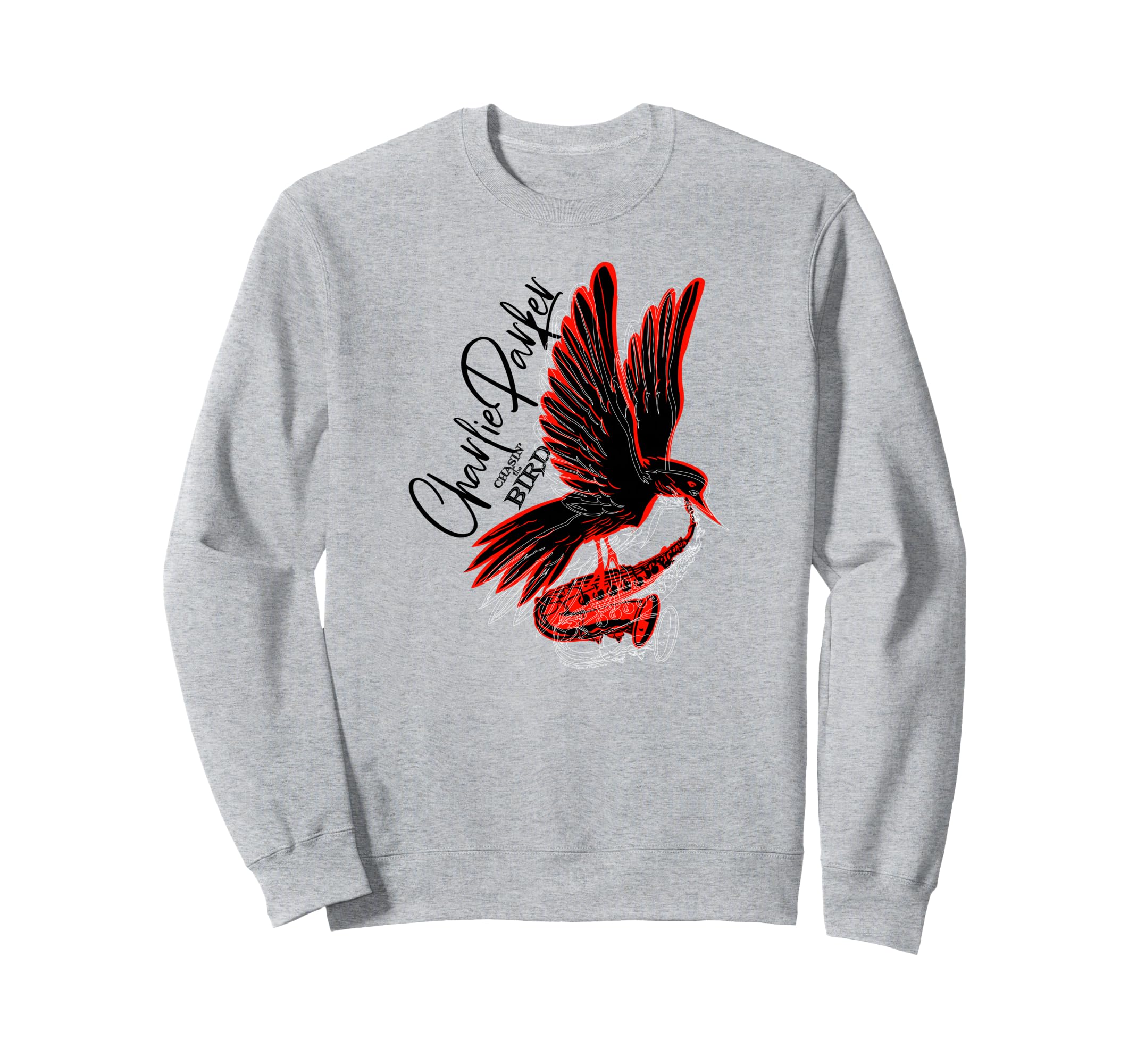

Charlie Parker Red and Black Bird Sweatshirt with Saxophone