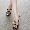 Black Square Head High Heels Women's Summer New Thin Heels Open Toes Wear Cool Slippers Versatile Casual Women's Shoes