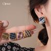Silver Needle Retro Hong Kong Style Square Fabric Plaid Earrings Earrings Autumn and Winter Personality Earrings Women