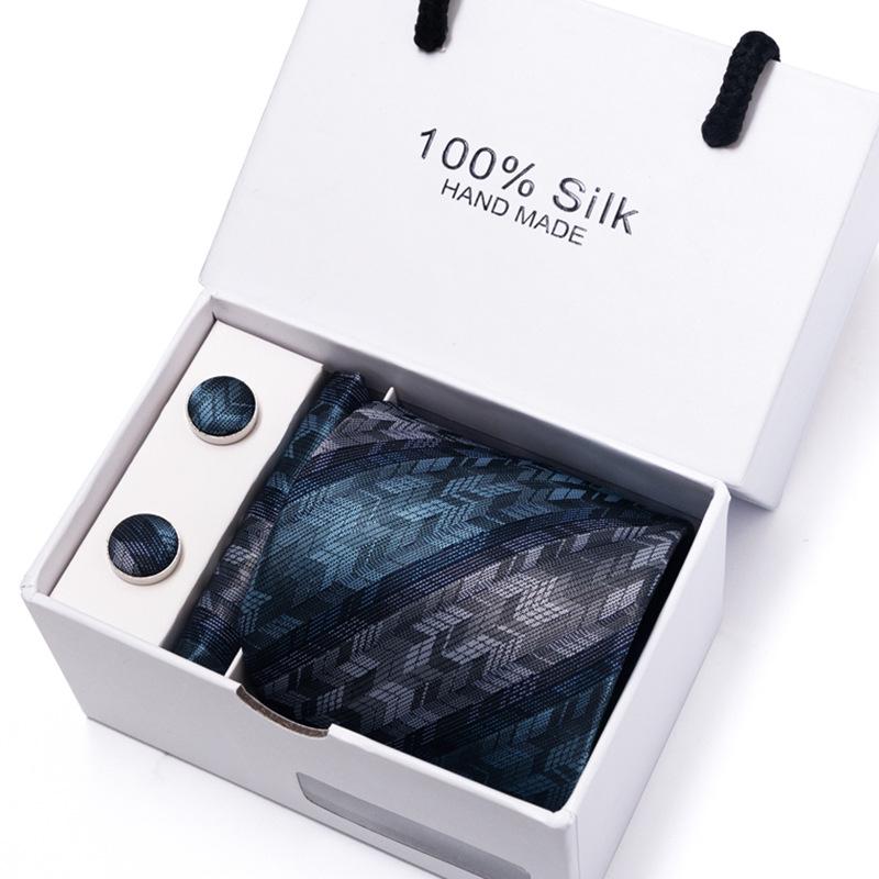 Men's 1200-Needle High-Density Business Stripe & Paisley Tie Set - 6 Piece Groom & Wedding Gift Box