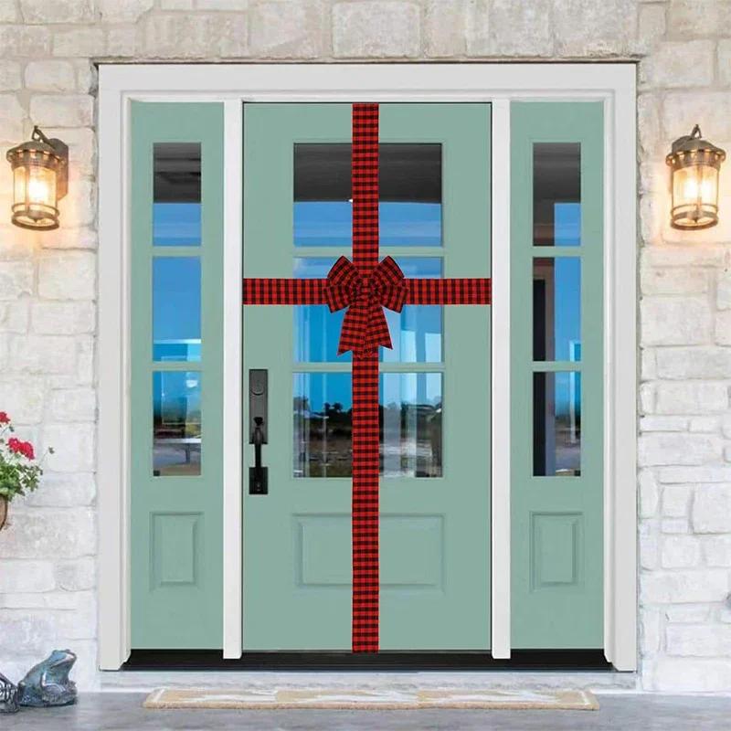 New Year Christmas Party Front Door Decor Christmas Front Door Decor Bow Ribbon Cabinet Decor Bowknot Xmas Ready Made Bow Home