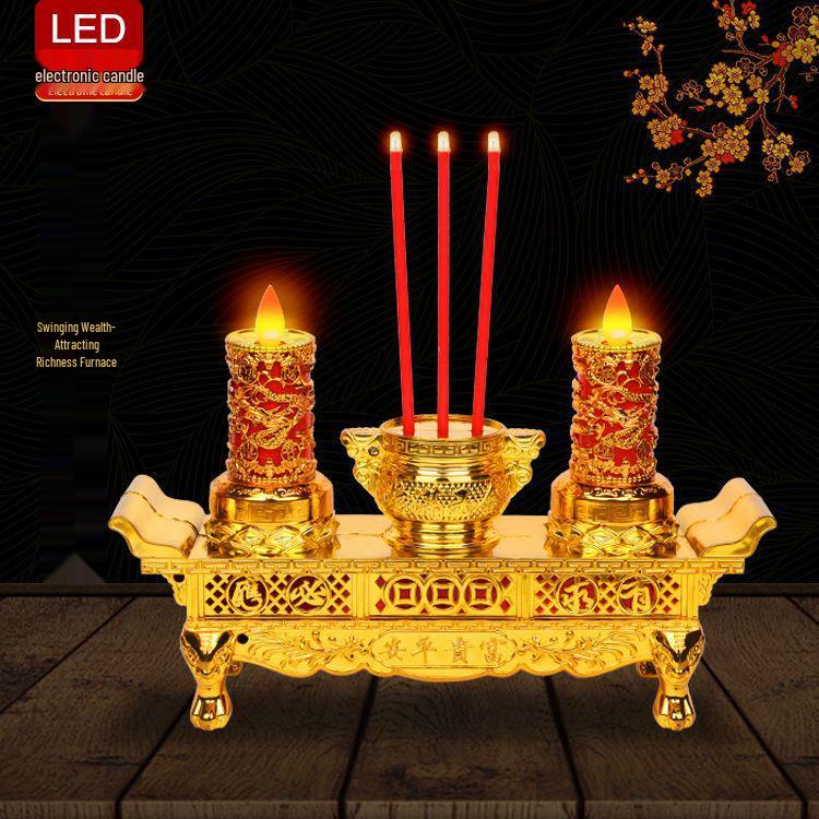 Dual-Use LED Incense & Candle Holder for Ancestor Worship (Battery-Free)