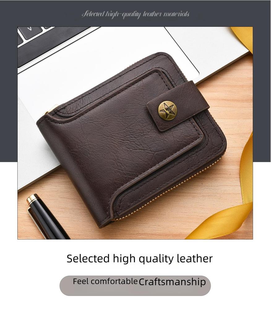 Men's Retro Short Zipper Wallet - Multi-card, Large Capacity, Fashionable Carry-on (2025)