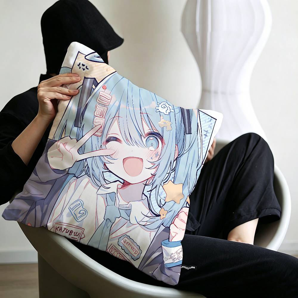 Classic Game Pillow Case Sofa Living Room Bedroom Headboard Backrest Cushion Square Cushion H-Hatsune Girl M-Miku Nap Time