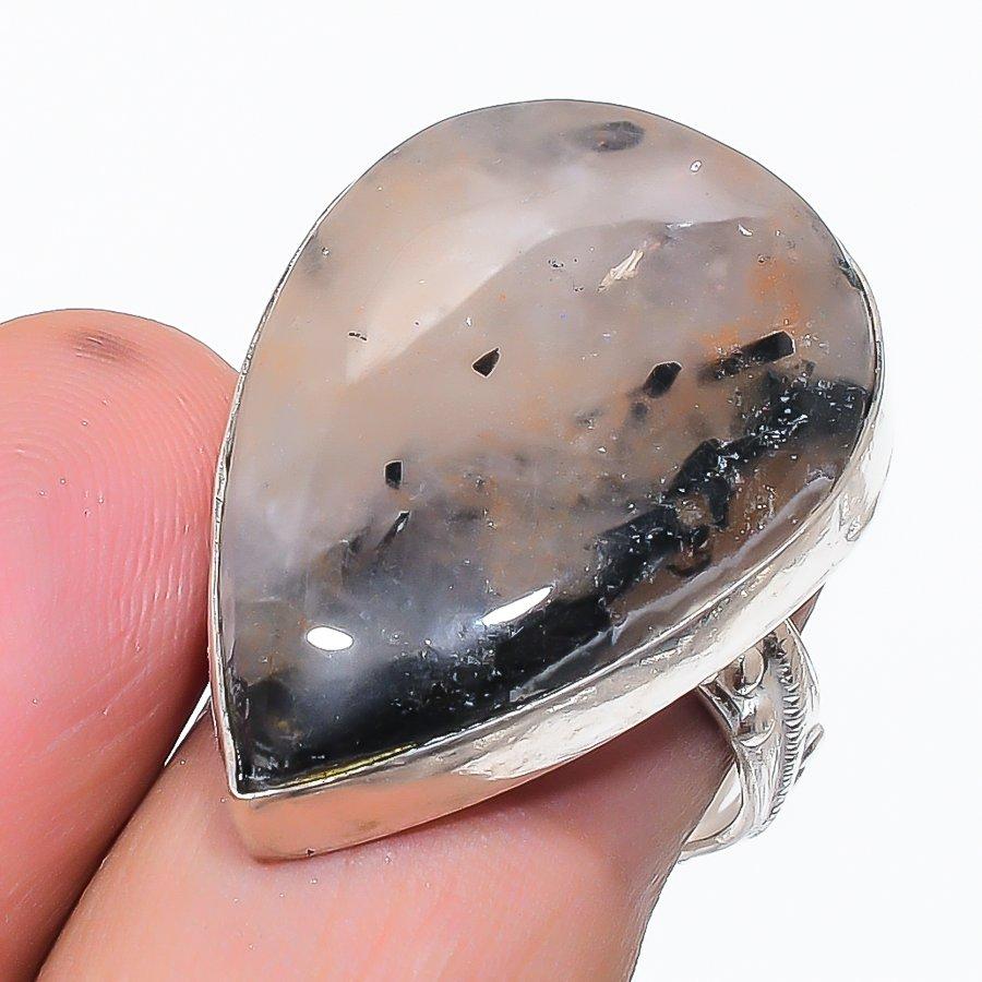 

Natural Lodolite Quartz Gemstone 925 Sterling Silver Jewelry Ring Size 7.5 m3f49
