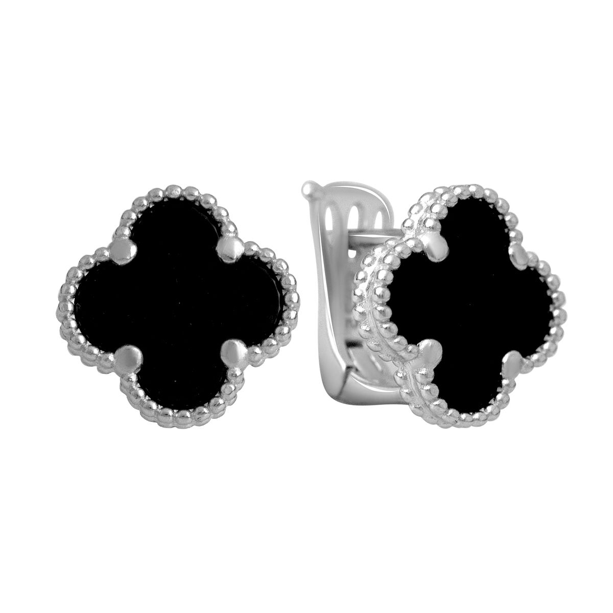 

Срібні сережки з натуральним оніксом (2137993) чорний