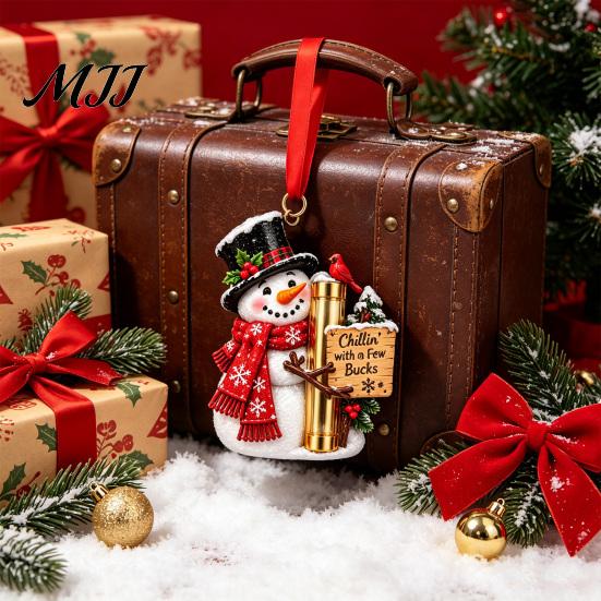 Reusable Holiday Gift Box Christmas Money Holder Ornament for Tree, Acrylic Cash Decoration with Red Notes Ribbon, Surprise Hanging