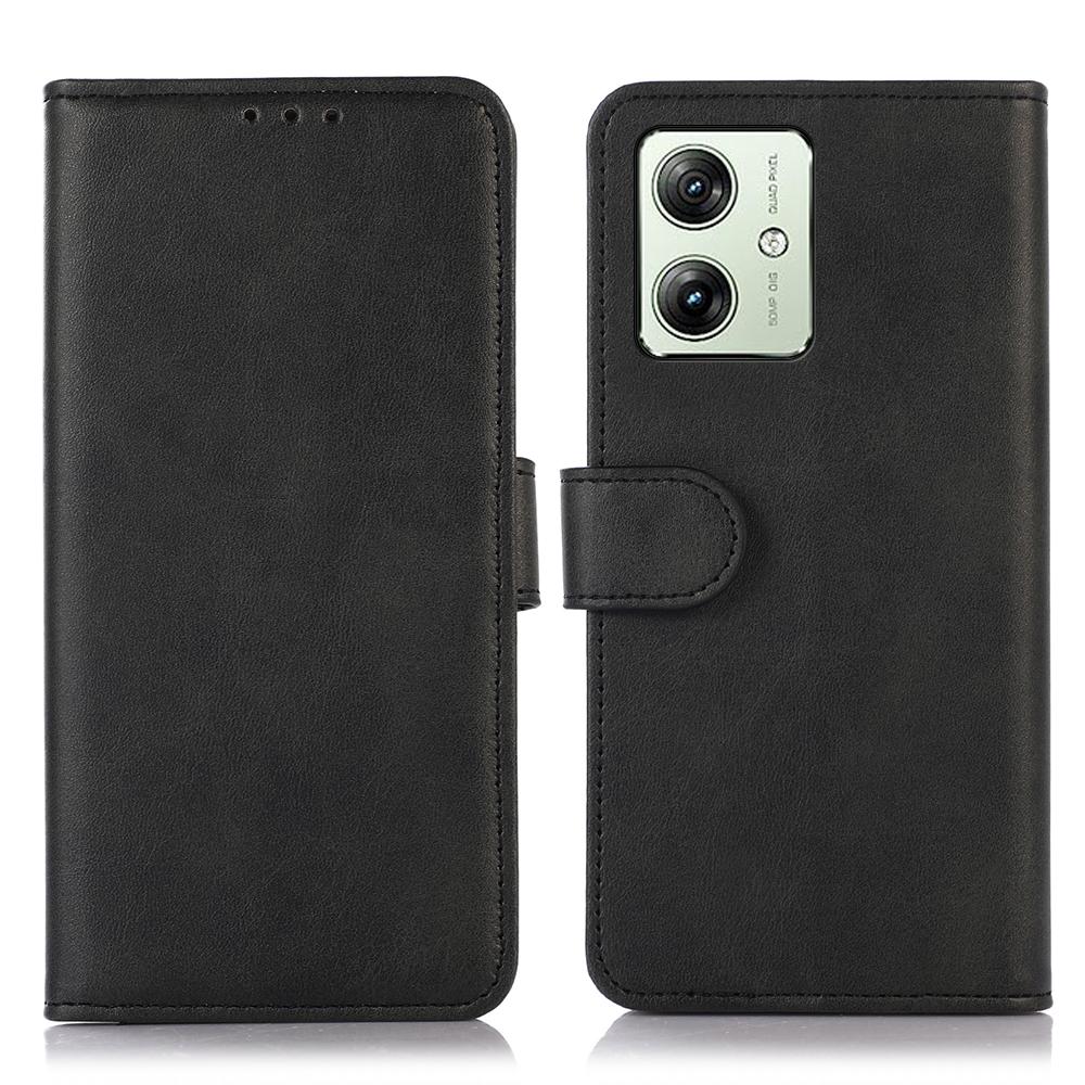 

For Motorola Moto G64 5G/G54 Power 5G Wallet Case Cowhide Texture Leather Phone Cover with Stand Black