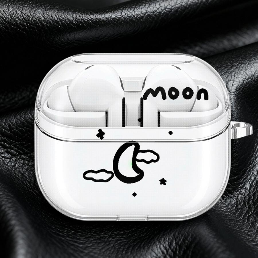 Case For Samsung Galaxy Buds 2Pro 4 Pro 2 3 FE 3Pro 4Pro Live Clear Earphone Cases Cover With Hook Cartoon Moon Sun
