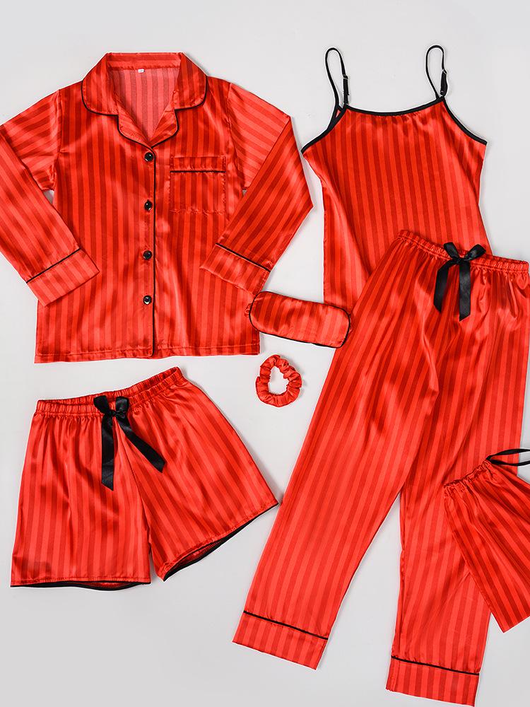 Dětské celoroční nositelné hedvábné pruhované pyžamo 7dílná sada