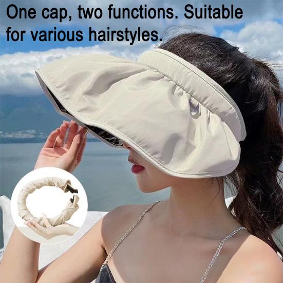Damen Sonnenhut Leeres Oberteil Design Verstellbare Passform Outdoor Breiter Rand Sonnenschutzhut Tragbar Aufrollbar Wandern