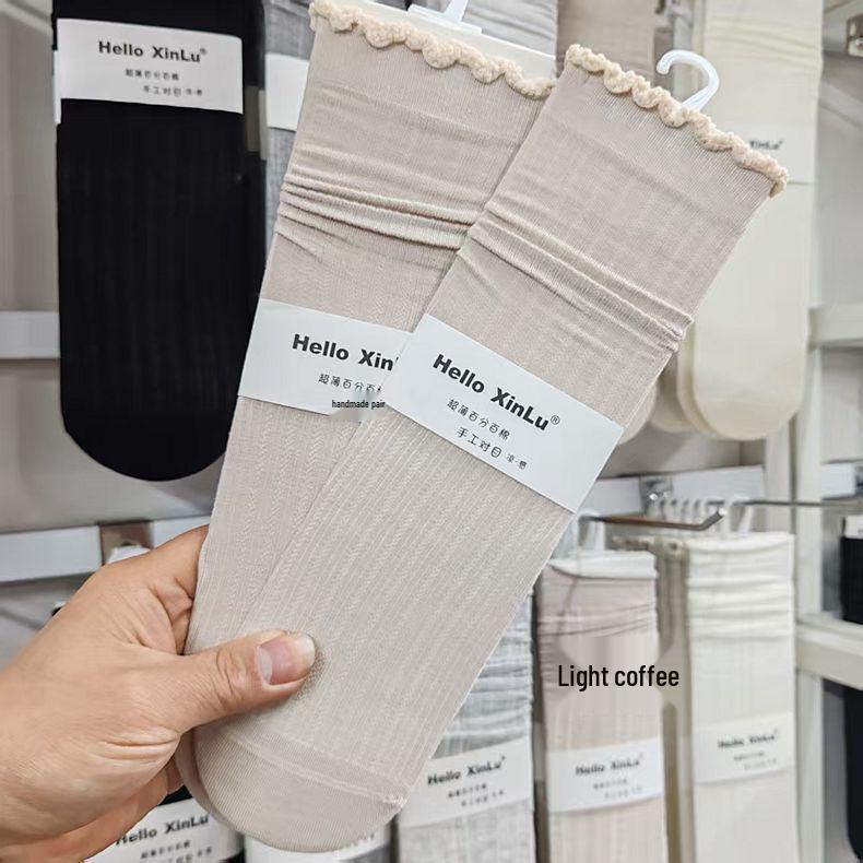 Helloxinlu Women s Summer Lace Mesh Mid-Calf Socks: Thin, Trendy, Seamless, and Piled-Up. Fits 35-39 света кофе