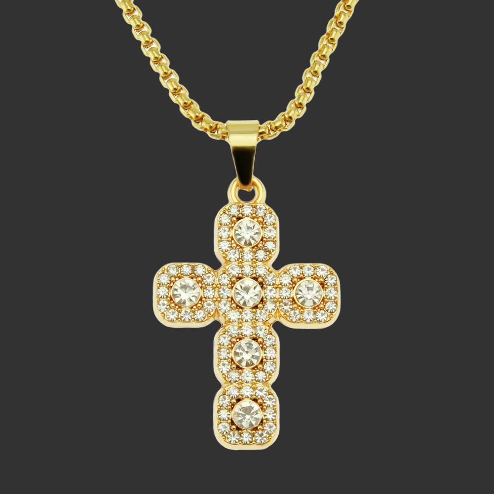 Fashion Classic Gold Plated Cross Necklace for Women European and American Charm Micro Stone Stainless Steel Pendant Jewelry
