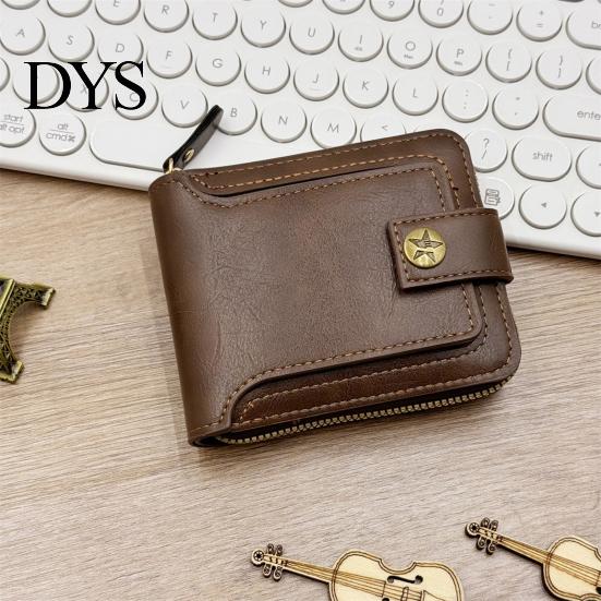 Anti-Theft Card Holder Men Faux Leather Wallet Large Capacity with ID Window Zipper Coin Pocket Button Vintage Front Multi-Slots Credit Durable