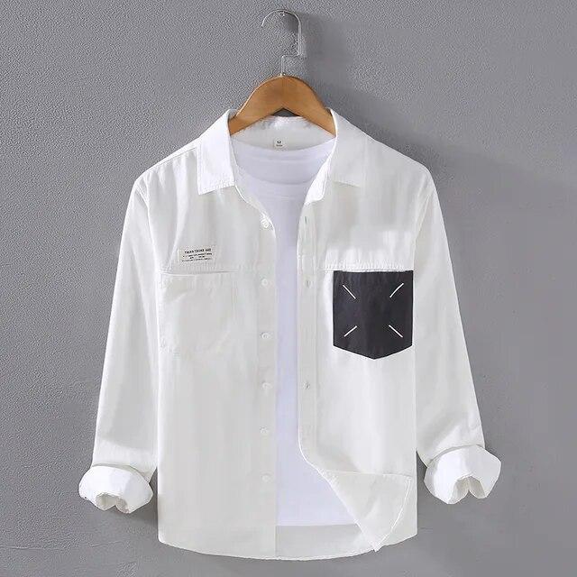 Spring Autumn New Arrival Men Shirt Daily Casual Pure Cotton Long Sleeve Shirts Korean Pocket Sttiching Shirt Youth Popular Tops 3XL