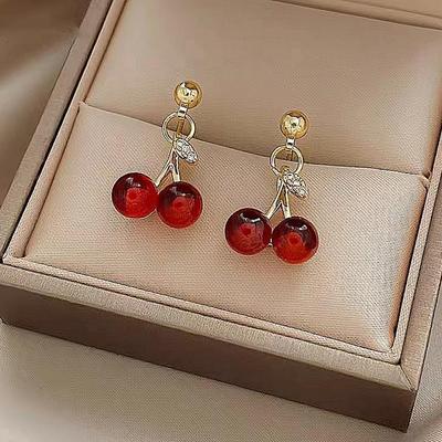 Red Cherry Earrings Are Minimalist Simple Creative Women Personality Stainless Steel Earrings Charm Jewelry Accessories