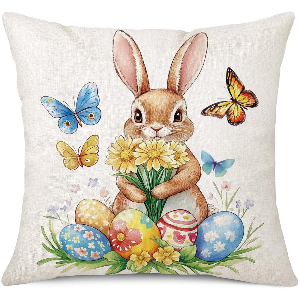 2026 New Easter Bunny Fashion Cartoon Furniture Decoration Double sided Printed Pillowcase Sofa Waist Cushion Cover