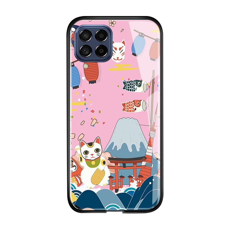 For Samsung A15 A35 A55 A73 S24 Xiaomi 13T 12T 11T Redmi Note 13 Pro 12 11 Pro 12S iPhone 16 15 14 Shockproof Cartoon Japanese Animal Fish Glass Case
