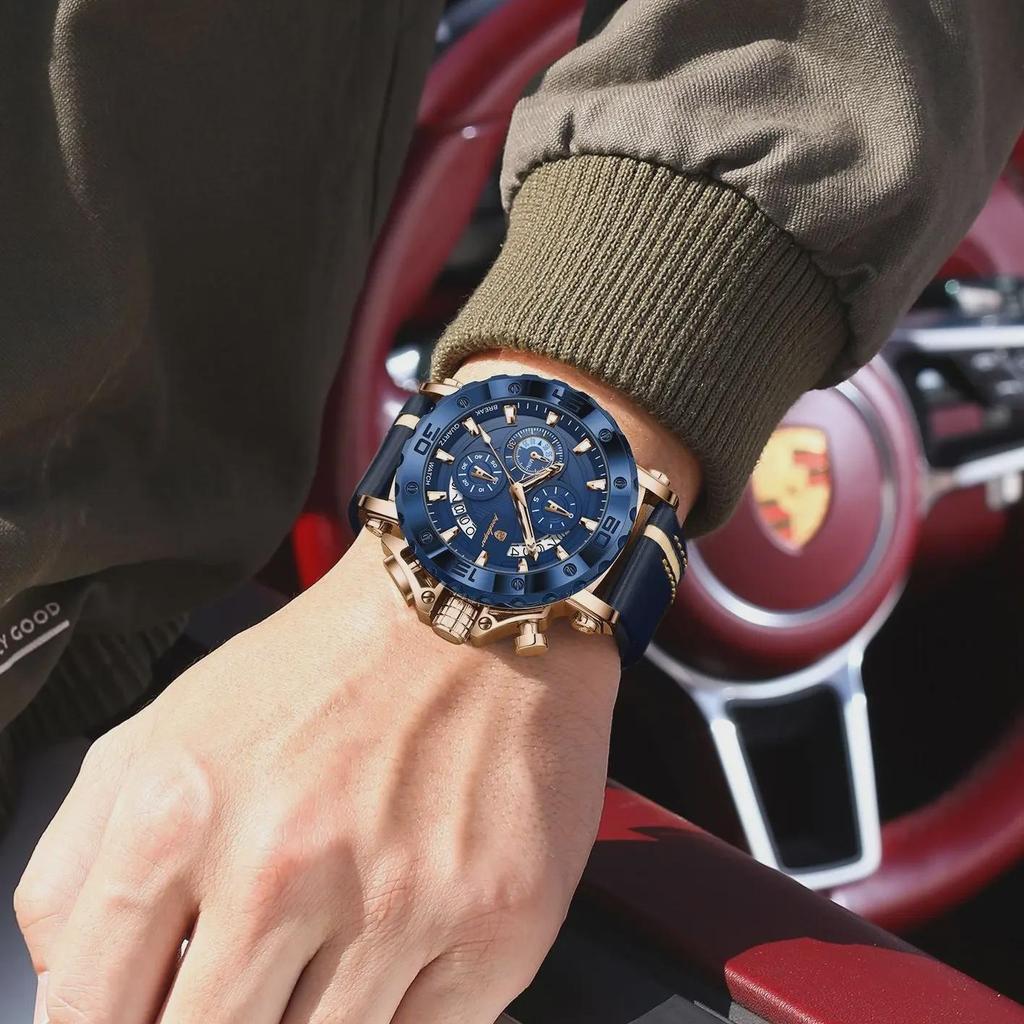 POEDAGAR Top Military Man Wristwatch Waterproof Luminous Date Fashion Chronograph Leather Sports Men's Quartz Watches