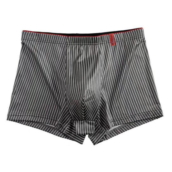 Men Boxer Underwear Mid-rise Elastic Waistband Striped Print Shorts Briefs U-Convex 3D Cut Panties Daily Wear