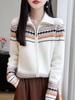 100% Wool Fair Isle Vintage Lapel Cardigan: Cozy Autumn/Winter Coat for Women