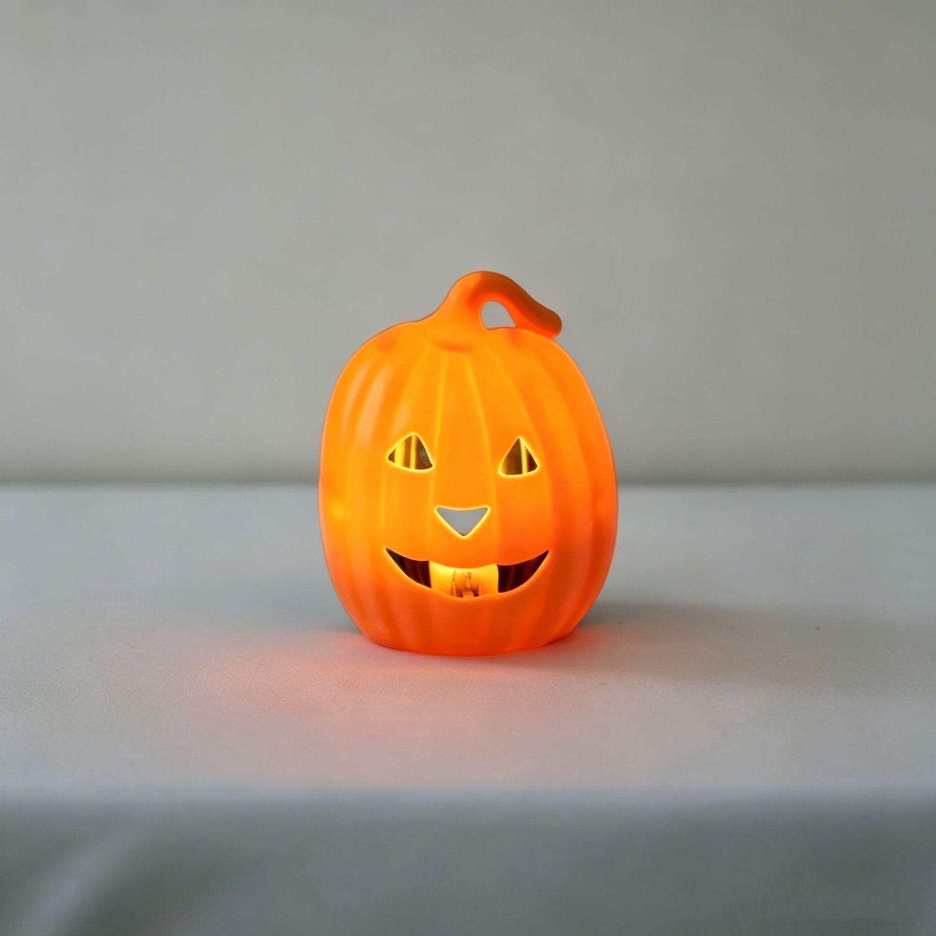 Glowing Halloween Pumpkin Lantern with LED Candle and Spider Ornament