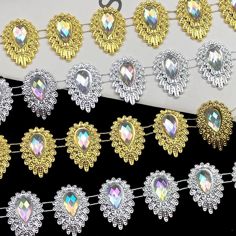 4.5M 2.6cm Width Rhinestone Silver Handmade DIY Beaded Lace Trim Clothing Accessories Plastic Components Rhinestone Chain