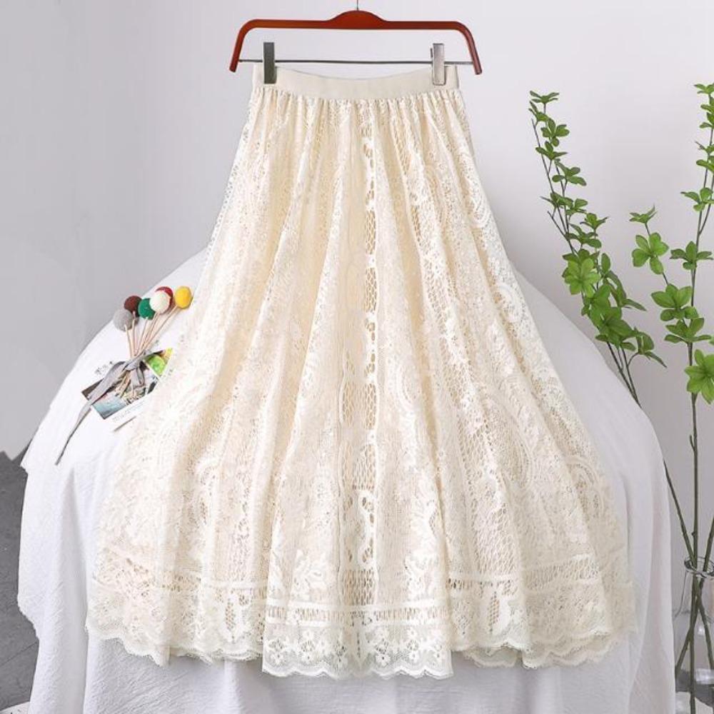 

Кружевная юбка с фестончатым краем, ажурная, с эластичной талией, летящего А-силуэта, незаменимая вещь женской моды в стиле кэжуал-шик One Size абрикосовый