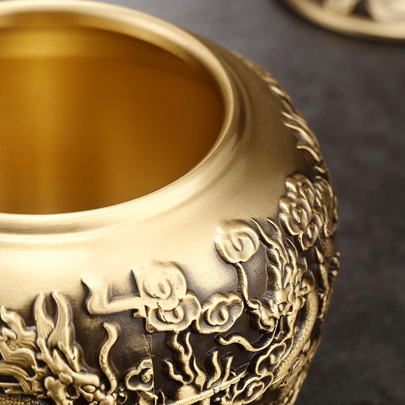 Brass High-end Nine Dragon Tea Leaf Canister Sealed Dry Goods Grain Storage Box Moisture-proof Storage Jar Ornament