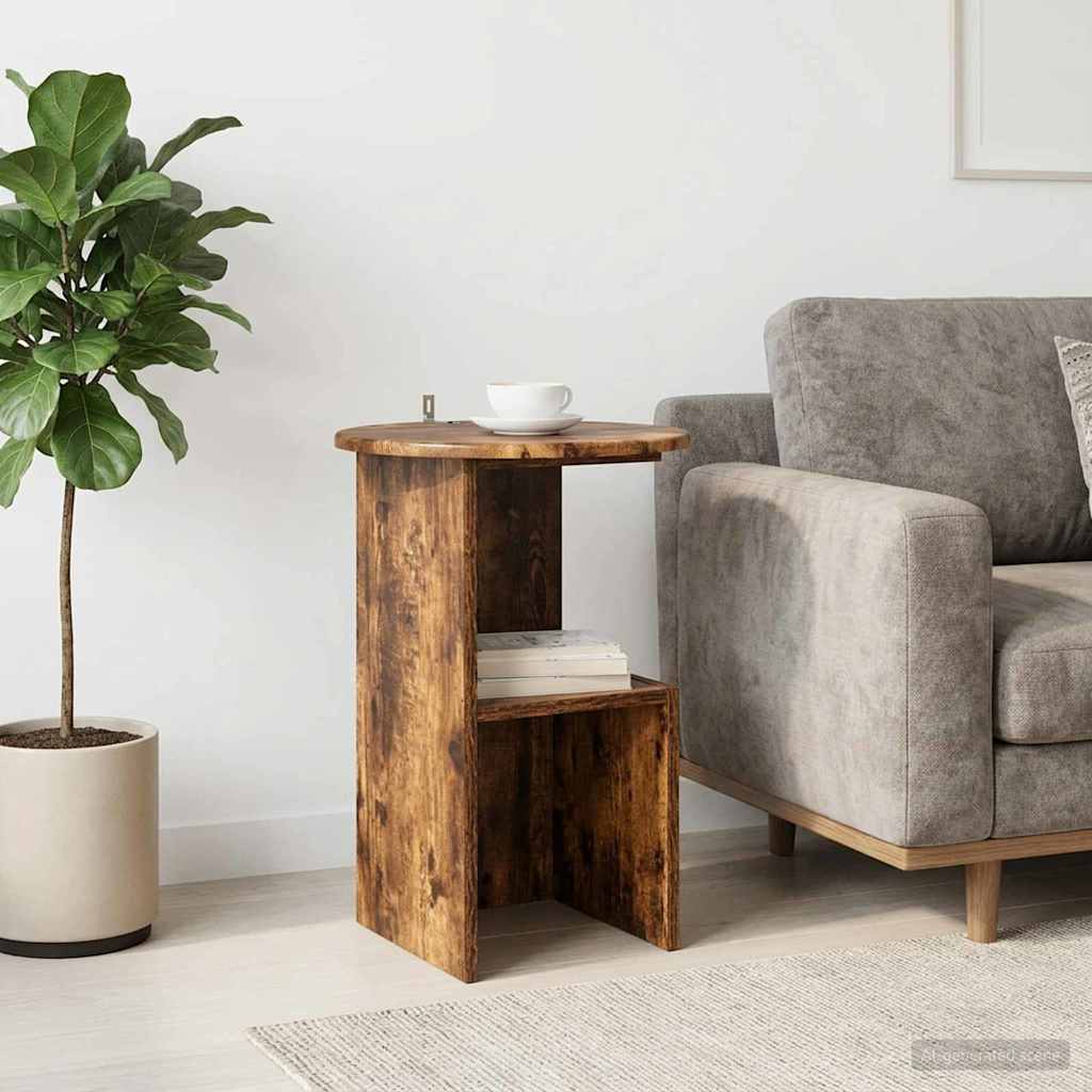 Side Table Smoked Oak Ø 39.5 X 55 Cm Engineered Wood
