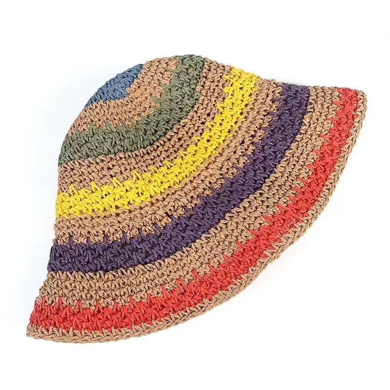 Sweet bow embroidered straw hat women's seaside vacation fisherman's hat children's summer hollow breathable straw visor