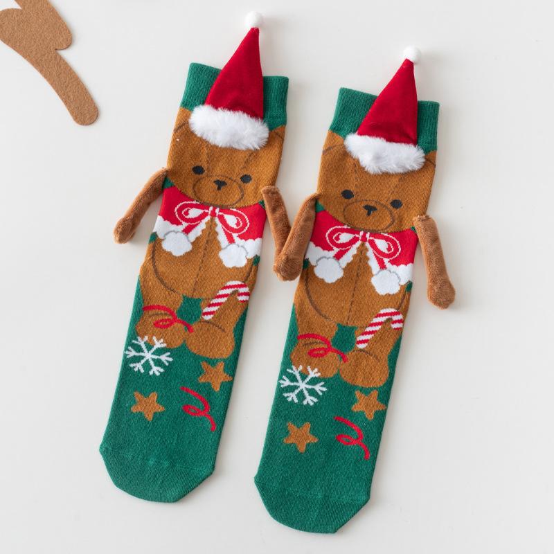 Christmas Cartoon Knit Crew Socks, Festive Santa Tree Gingerbread Pattern Socks Holiday Party Gifts