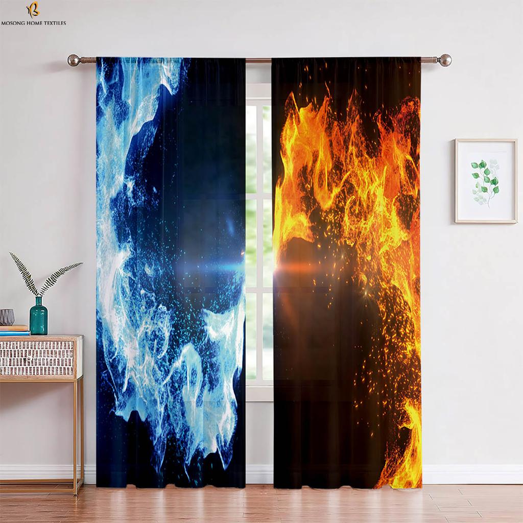 Vatten och Eld Polarvarg 3D-tryckt Gardin med Kanal för Stång Fönsterdekoration Gardin Sovrum Vardagsrum Kök Gardin 2 Delar