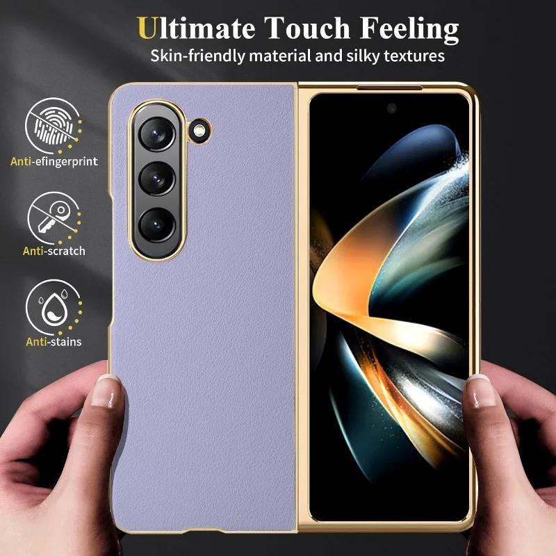 Leder Galvanisiert Schale Handyhülle für Samsung Galaxy Z Fold 5 4 3 Fold5 Fold4 Fold3 5G Stoßfest Schutz Rückseite