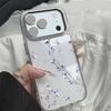 Blue Purple Flower Pattern Case For iPhone 17 Pro Max Plating Lens Frame Clear Soft Cover For iPhone 16 15 14 13 Pro Max 11 16E 17E