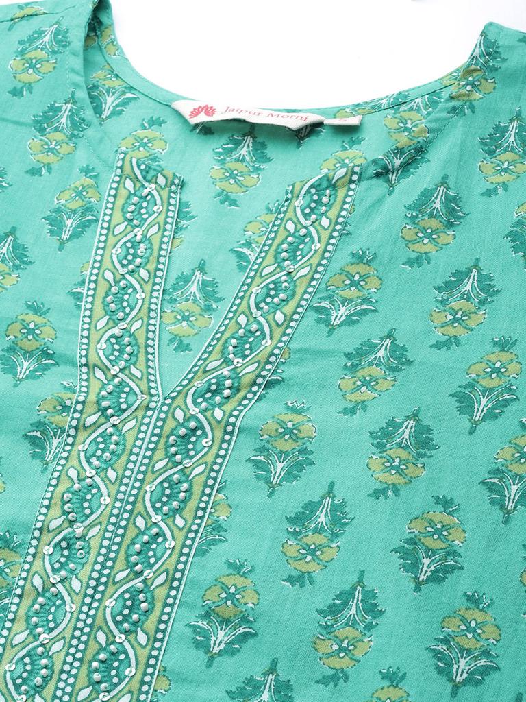 Sea Green Printed Cotton Kurti