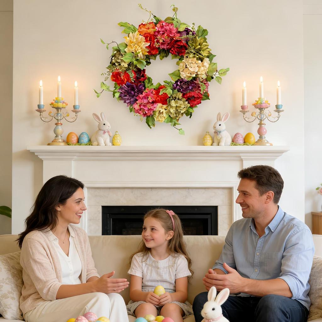 Artificial Flower Garland Spring Door Wreath for Home Wall Farmhouse Easter Holiday Garage House Wreaths for Front Door