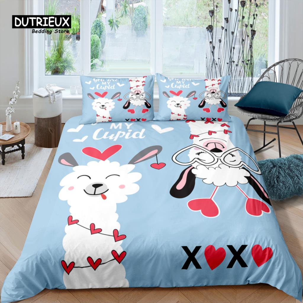 

Home Living Luxury 3D Cartoon Alpaca Bedding Set Sheep Duvet Cover Pillowcase Queen and King EU/US/AU/UK Size Comforter Bedding US Queen(228x228cm)