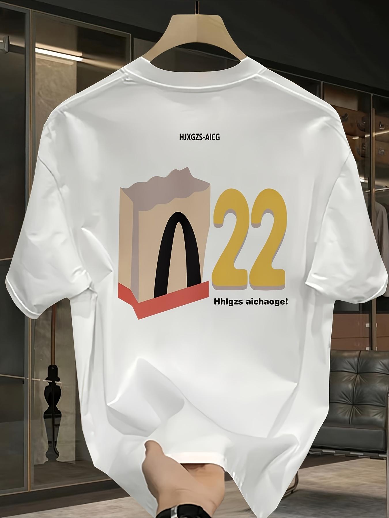 Mens Heavyweight Cotton Tee  Relaxed Relaxed Fit Short Sleeves Crew Neck With Bold H2 Print and Geometric Design S