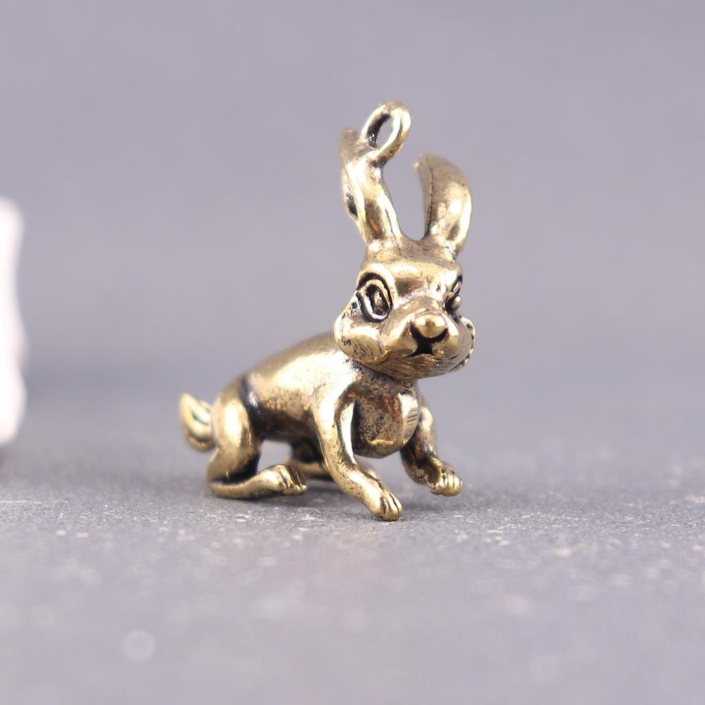 Vintage Solid Brass Long-Eared Rabbit Zodiac Keychain Pendant