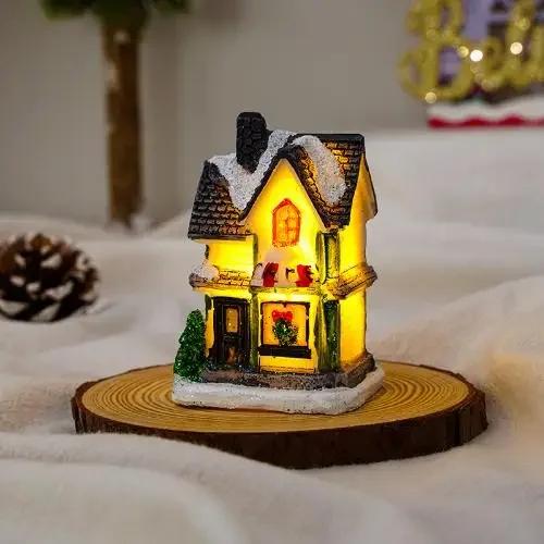Glowing Christmas Cabin House with Led Lights Christmas Story Village Houses Festival Ornament Christmas Atmospheres Decor Props